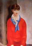 キスリング：赤いセーターと青いスカーフを纏ったモンパルナスのキキ