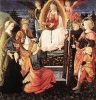 リッピ：身につけた聖帯を使徒トマスに授ける聖母および聖グレゴリウス、聖女マルゲリータ、聖アウグスチィヌス、トビアスと天使