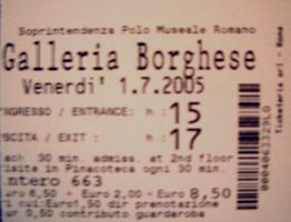 ボルゲーゼ美術館：チケットに入退場時間が記されている